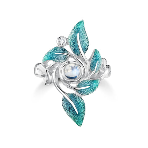 Sterling Silver Rowan Dress Ring in Sage Enamel by Sheila Fleet Jewellery