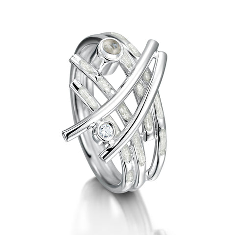 Morning Dew Enamel Ring with Moonstone & CZ by Sheila Fleet Jewellery