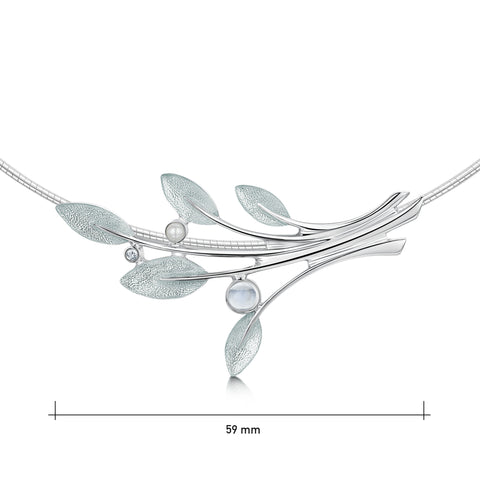 Rowan Five-Leaf Necklace in Frost Enamel with Moonstone, Pearl & CZ