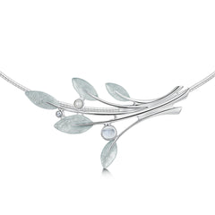 Rowan Five-Leaf Necklace in Frost Enamel with Moonstone, Pearl & CZ