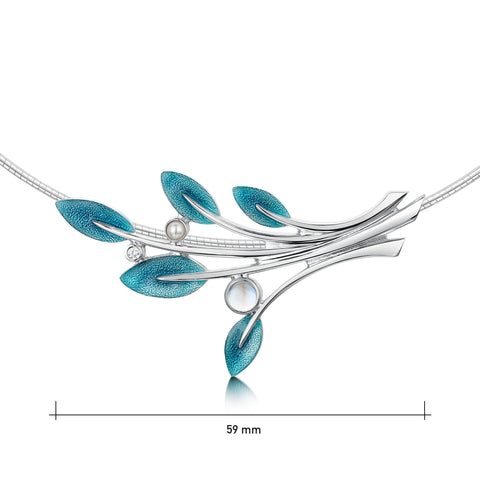 Rowan Five-Leaf Necklace in Sage Enamel with Moonstone, Pearl & CZ