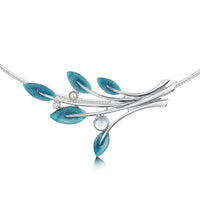 Rowan Five-Leaf Necklace in Sage Enamel with Moonstone, Pearl & CZ