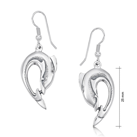 Dolphin Curve Drop Earrings in Sterling Silver