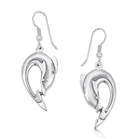 Dolphin Curve Drop Earrings in Sterling Silver