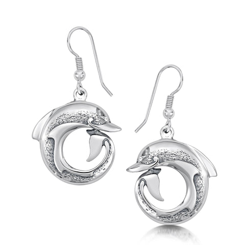 Dolphin Curl Dress Drop Earrings in Sterling Silver