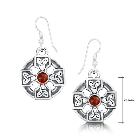 Celtic Trinity Knot Drop Earrings with Garnet