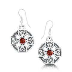 Celtic Trinity Knot Drop Earrings with Garnet