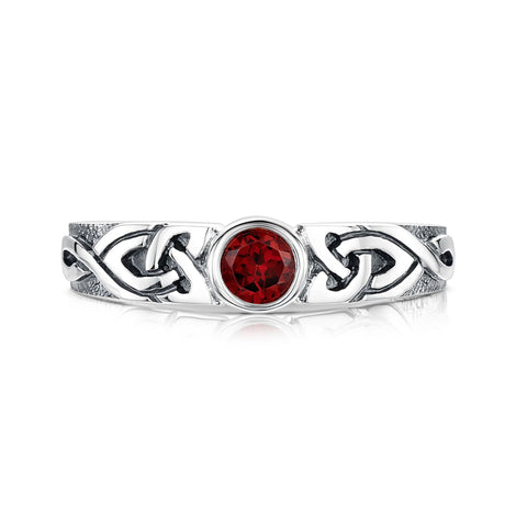 Celtic Knotwork Garnet Ring in Sterling Silver by Sheila Fleet Jewellery