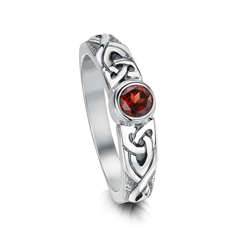 Celtic Knotwork Garnet Ring in Sterling Silver by Sheila Fleet Jewellery
