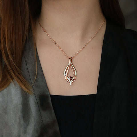 Reef Knot Garnet Dress Pendant in 9ct White & Rose Gold by Sheila Fleet Jewellery