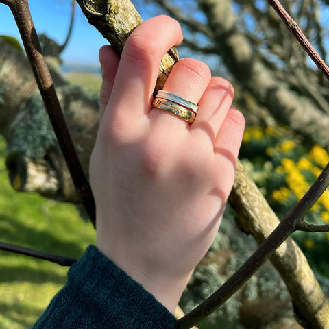 Ogham Diamond 9ct Yellow Gold & Halo ‘Crystal’ Enamel Ring Set