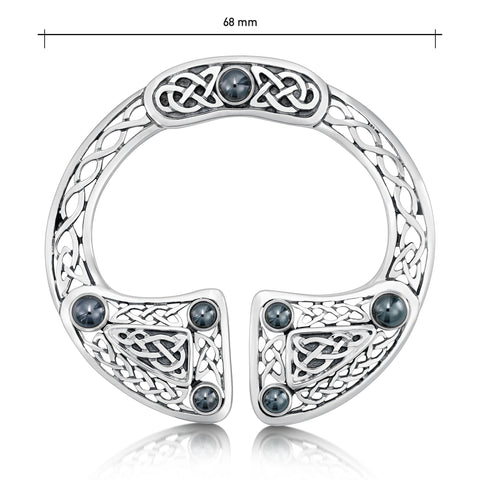 Celtic Hematite Penannular Brooch in Sterling Silver