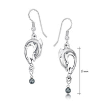 Dolphin Curve Small Drop Silver Earrings with Hematite