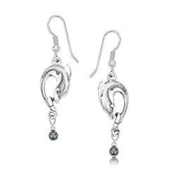Dolphin Curve Small Drop Silver Earrings with Hematite