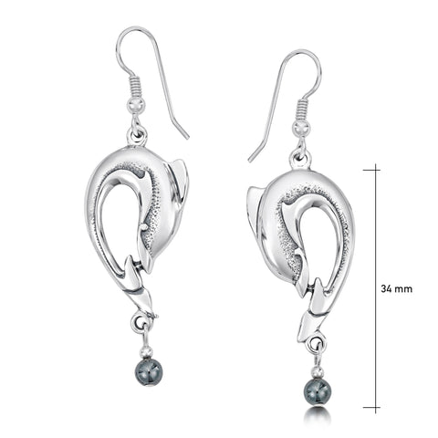 Dolphin Curve Drop Earrings with Hematite