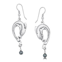 Dolphin Curve Drop Earrings with Hematite