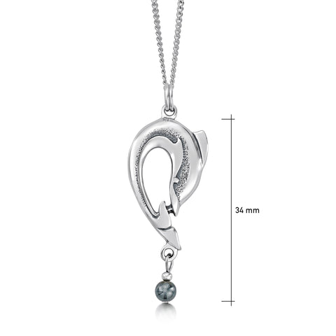 Dolphin Curve Silver Pendant with Hematite