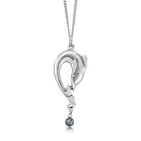 Dolphin Curve Silver Pendant with Hematite