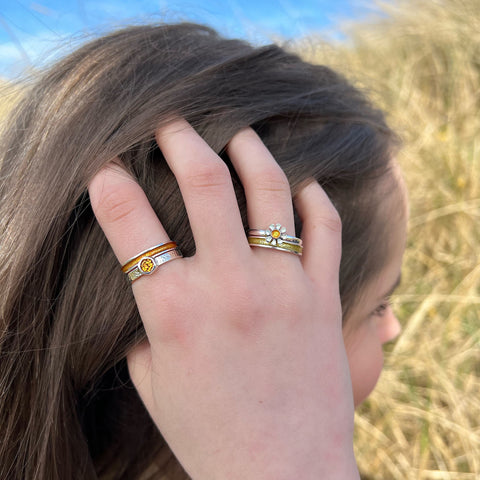 Ogham Small Ring in 9ct Yellow Gold with Diamonds by Sheila Fleet Jewellery