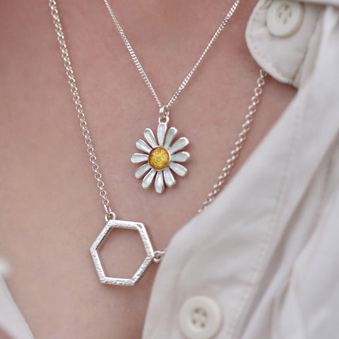 Daisies at Dawn Small Enamel Pendant in Sterling Silver by Sheila Fleet Jewellery