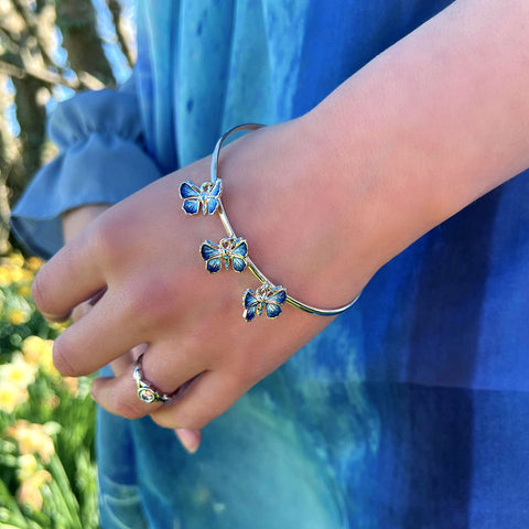 Holly Blue 3-Butterfly Enamel Bangle by Sheila Fleet Jewellery