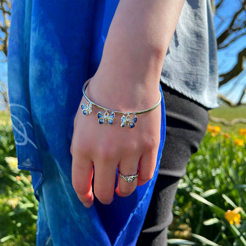 Holly Blue 3-Butterfly Enamel Bangle by Sheila Fleet Jewellery