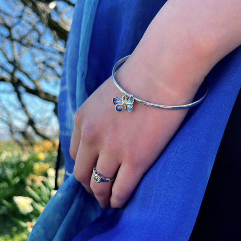 Holly Blue 1-Butterfly Enamel Bangle by Sheila Fleet Jewellery