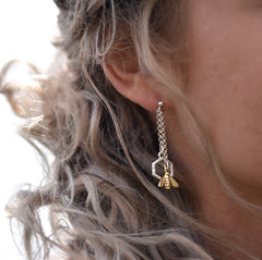 Honeycomb Long Silver Drop Earrings with 9ct Yellow Gold Bee by Sheila Fleet Jewellery