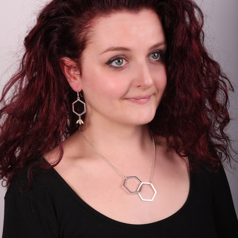 Honeycomb Large Drop Earrings with 9ct Yellow Gold Bee by Sheila Fleet Jewellery