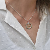 Honeycomb & Bee Large Pendant in Silver & 9ct Yellow Gold by Sheila Fleet Jewellery