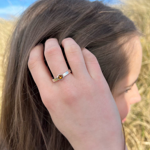 Honeycomb Silver Hexagon Ring with 4mm Citrine by Sheila Fleet Jewellery