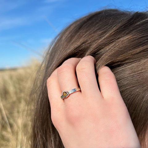 Honeycomb Silver Hexagon Ring with 4mm Citrine by Sheila Fleet Jewellery