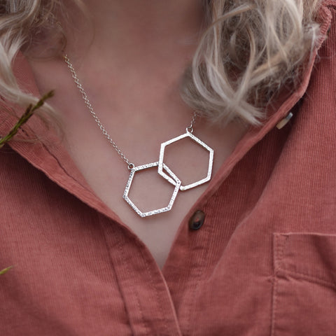 Honeycomb Large Double Link Necklace in Sterling Silver by Sheila Fleet Jewellery