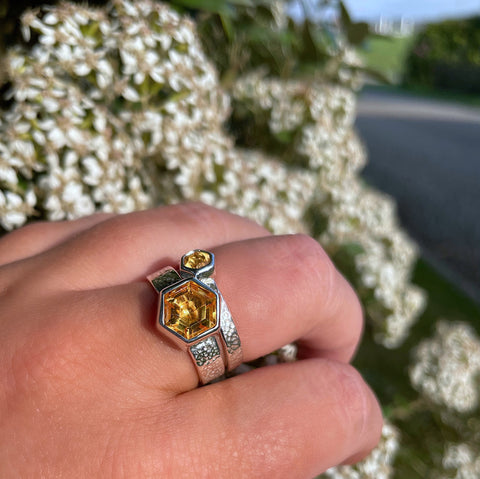 Honeycomb Silver Ring with 8mm Citrine by Sheila Fleet Jewellery