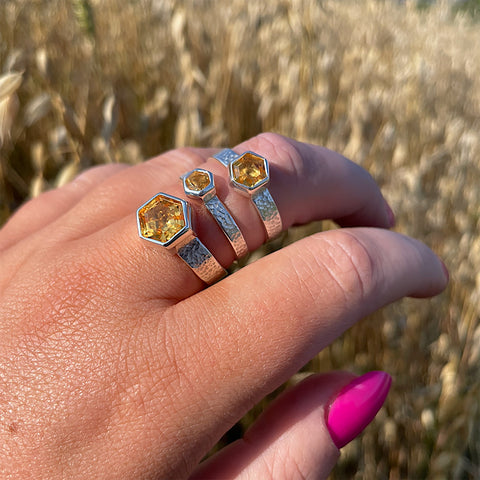 Honeycomb Silver Ring with 6mm Citrine by Sheila Fleet Jewellery