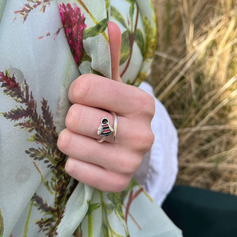 Bumblebee Sterling Silver Ring in Hot Pink Enamel by Sheila Fleet Jewellery