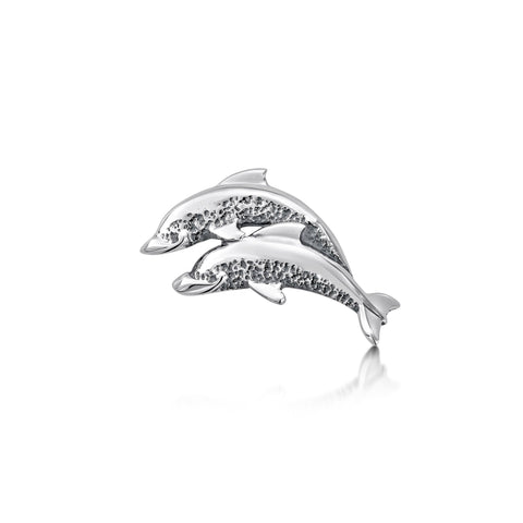 Dolphin Duo Lapel Pin in Sterling Silver