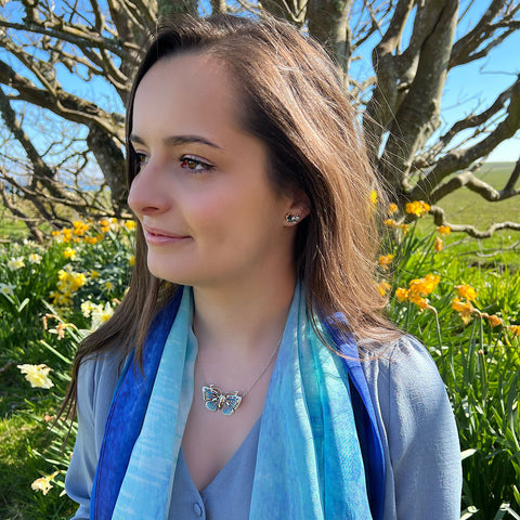 Common Blue Butterfly Enamel Necklace by Sheila Fleet Jewellery