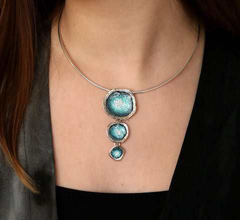 Lunar Sterling Silver Drop Necklace in Lichen Enamel