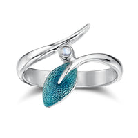 Rowan Moonstone Leaf Ring in Sage Enamel by Sheila Fleet Jewellery