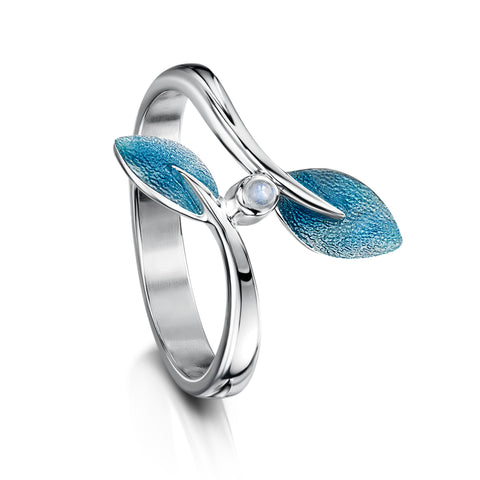 Rowan Leaves Ring in Sage Enamel with Moonstone
