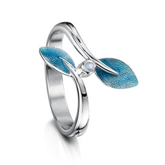 Rowan Leaves Ring in Sage Enamel with Moonstone