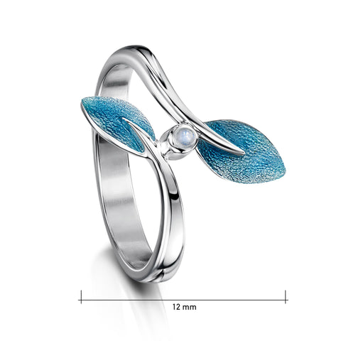 Rowan Leaves Ring in Sage Enamel with Moonstone