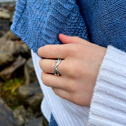 New Wave Sterling Silver Ring in Peacock Enamel by Sheila Fleet Jewellery