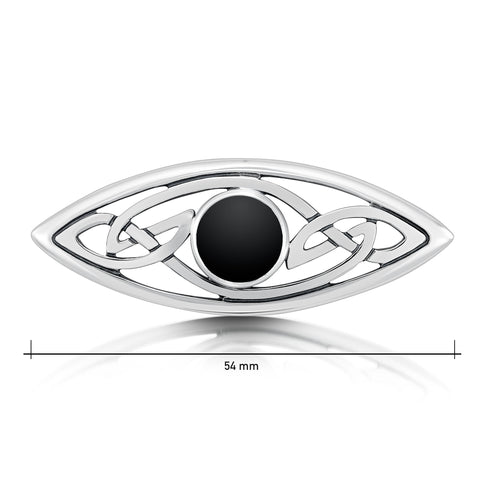 Celtic Onyx Oval Brooch in Sterling Silver