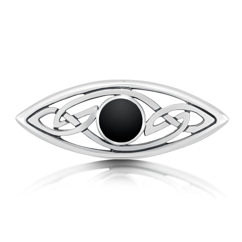 Celtic Oval Brooch in Sterling Silver with Onyx by Sheila Fleet Jewellery