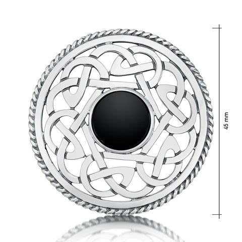 Celtic Dress Brooch in Sterling Silver with Onyx by Sheila Fleet Jewellery