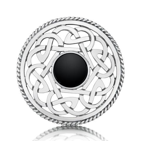Celtic Dress Brooch in Sterling Silver with Onyx by Sheila Fleet Jewellery