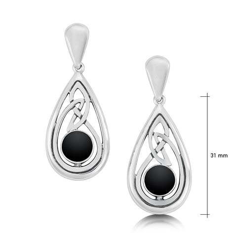 Celtic Onyx Teardrop Earrings in Sterling Silver