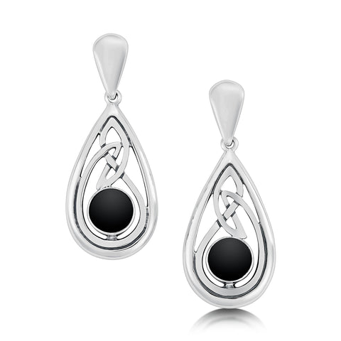 Celtic Teardrop Earrings in Sterling Silver with Onyx by Sheila Fleet Jewellery